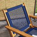 Outsunny Patio Acacia Wood Adirondack Chair, Modern Wood Fire Pit Chair With Pp Rope Weave, Coconino Lounge Chair With High Backrest Support, Dark Blue Blue Wood