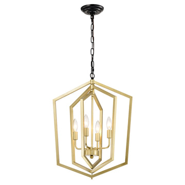 4 Light Farmhouse Kitchen Chandeliers, Vintage Cage Light Fixture Adjustable Height Chandeliers For Dining Room Hallway Foyer Entryway E12 Bulbs Not Included Gold Matte Black Gold Matte Black