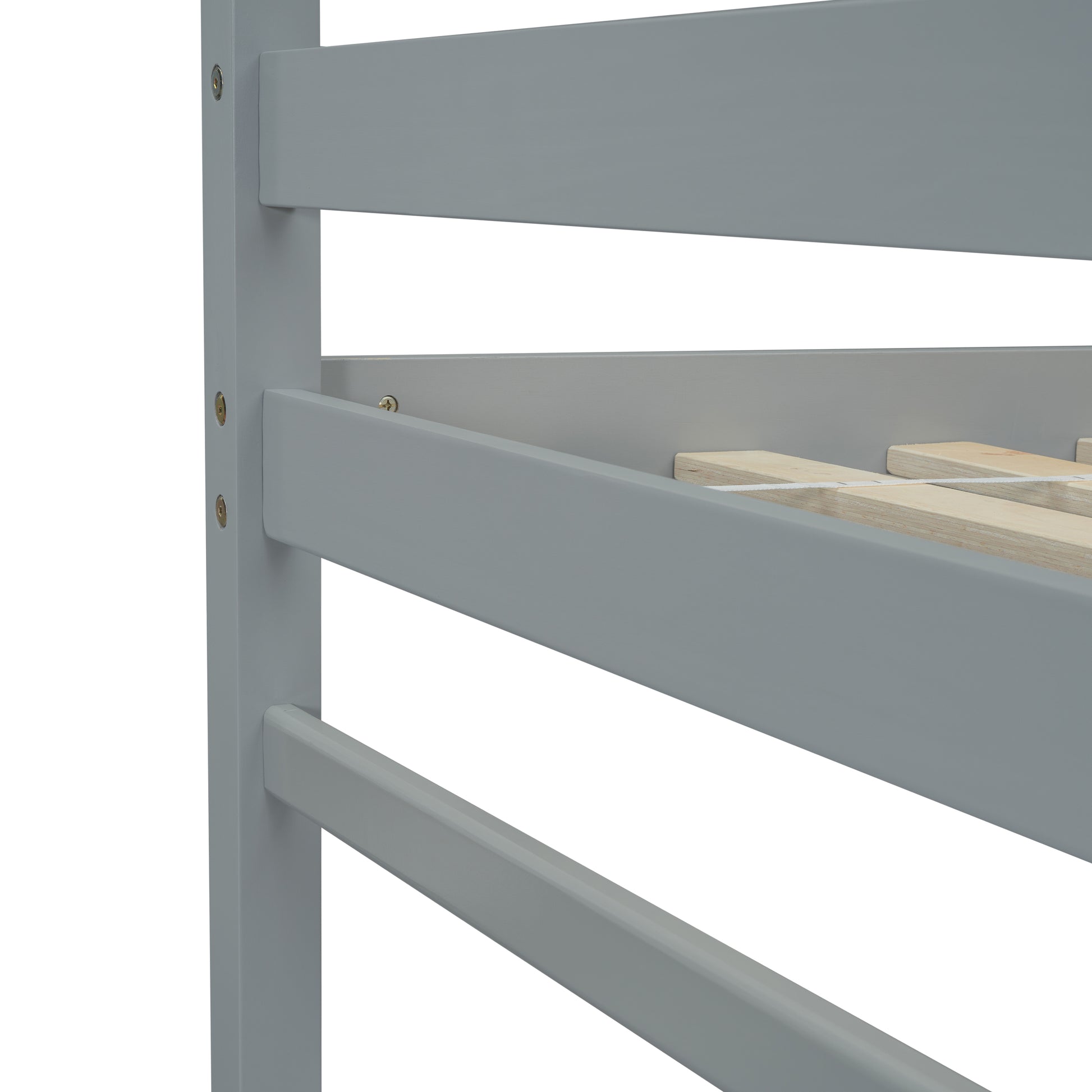 Twin Size High Loft Bed With Inclined Ladder, Guardrails,Grey Twin Grey American Design Pine