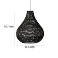 Boney 18 Inch Pendant Light, Woven Rope, Rounded Shape, Iron, Black Black Iron