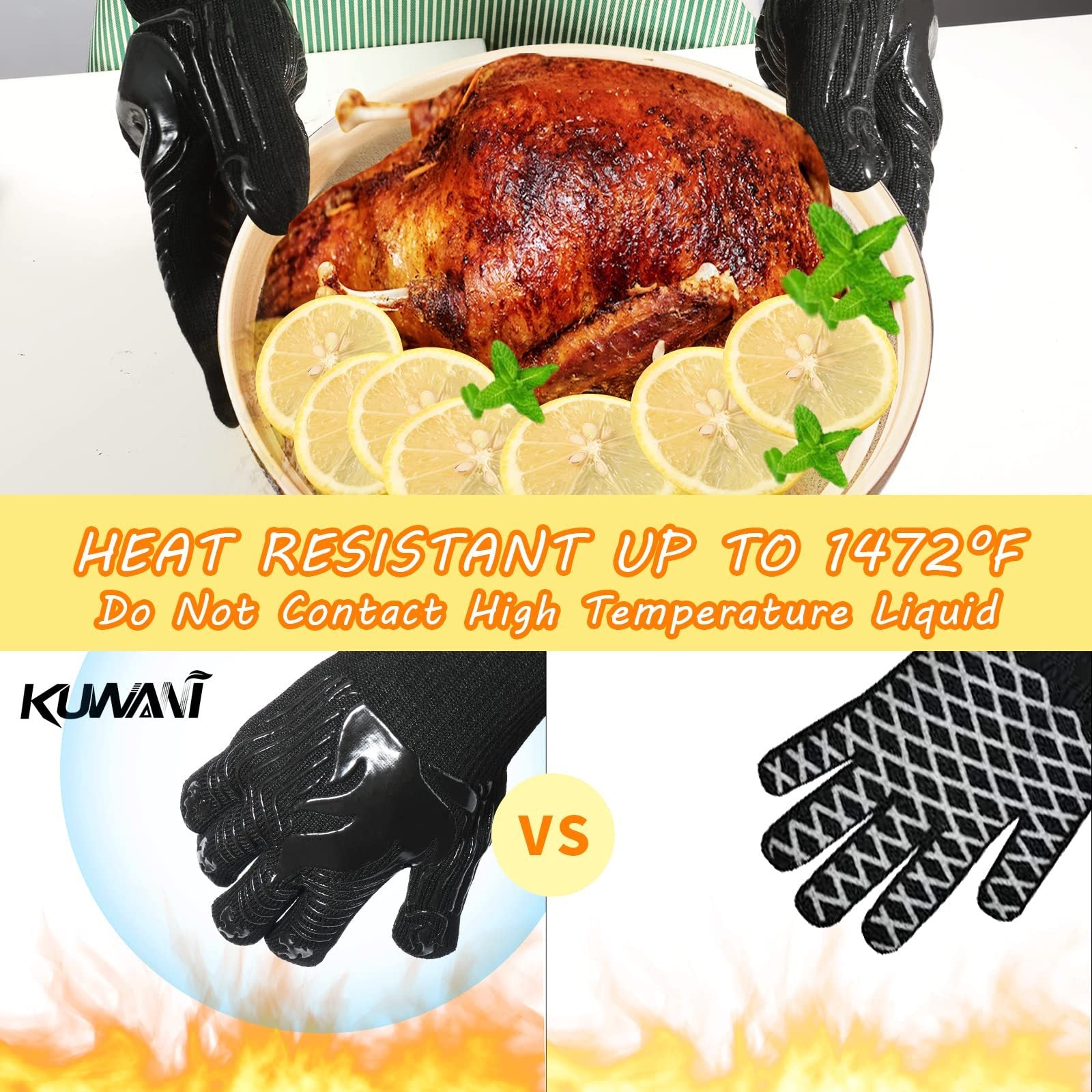 Bbq Gs, 1472 F Heat Resistant Fireproof Mitts, Silicone Non Slip Washable Oven Kitchen Gs For Barbecue, Grilling, Cooking, Baking, Camping, Smoker Black Black Polyester