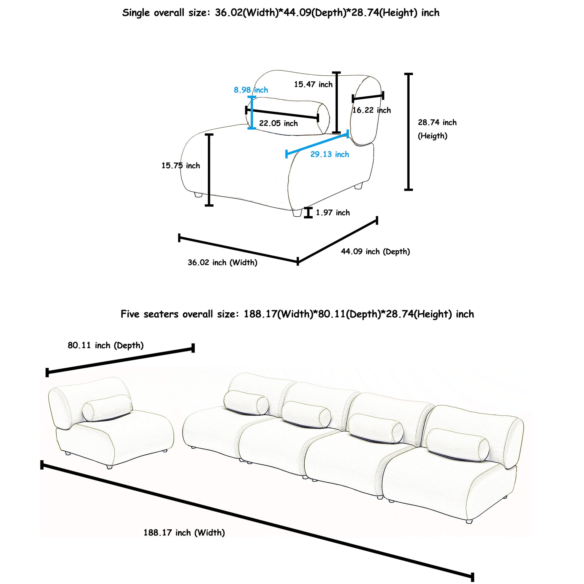 Contemporary Black Modular Sofa With Chenille Fabric Spacious 5 Seat Sectional Couch With Deep Seating & Reclined Backrest Ideal For Family Rooms Black Chenille 5 Seat