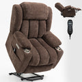 Up To 350 Lbs Chenille Power Lift Recliner Chair, Heavy Duty Motion Mechanism With 8 Point Vibration Massage And Lumbar Heating, Usb And Type C Ports, Stainless Steel Cup Holders, Brown White Metal Primary Living Space Heavy Duty Pine Brown Chenille