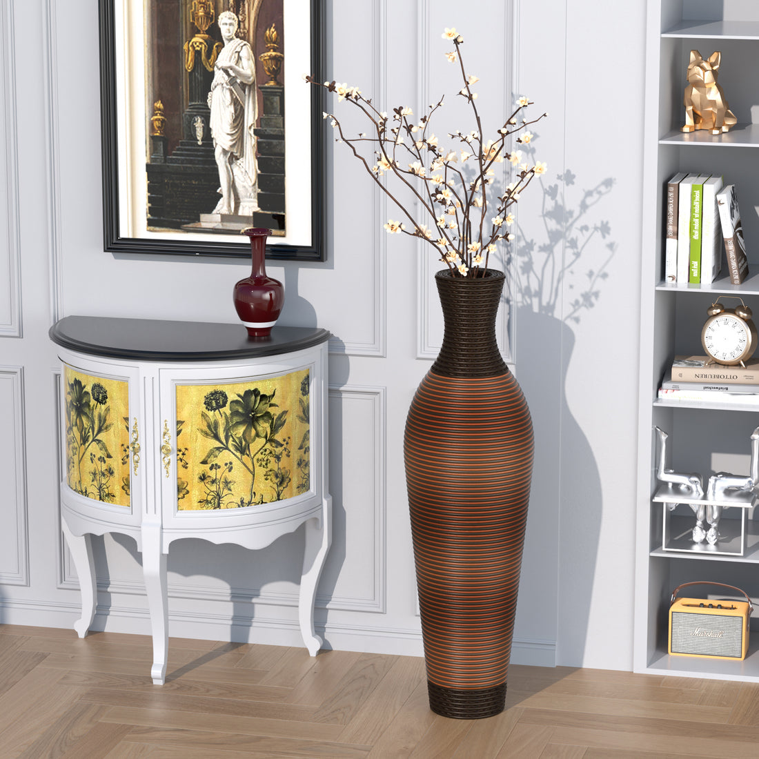 39 "Tall Standing Designer Floor Vases With Elegant Two Tone Dark Brown Finishes Ideal For Decorating Living Rooms, Bedrooms, Entryways Perfect For Decorating Your Home Black Gray American Design,American Traditional,Antique Pvc