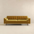 Casey Mid Century Modern Gold Velvet Sofa Yellow Wood Velvet 3 Seat