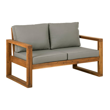 Contemporary Solid Acacia Wood Loveseat With Cushions Brown Brown Polyester Acacia Wood