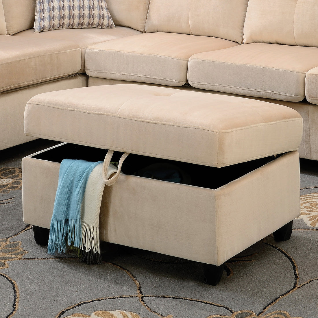 Beige Storage Upholstery Ottoman Beige Velvet Wood Primary Living Space Solid Beige Flip Top Rectangle With Storage Velvet