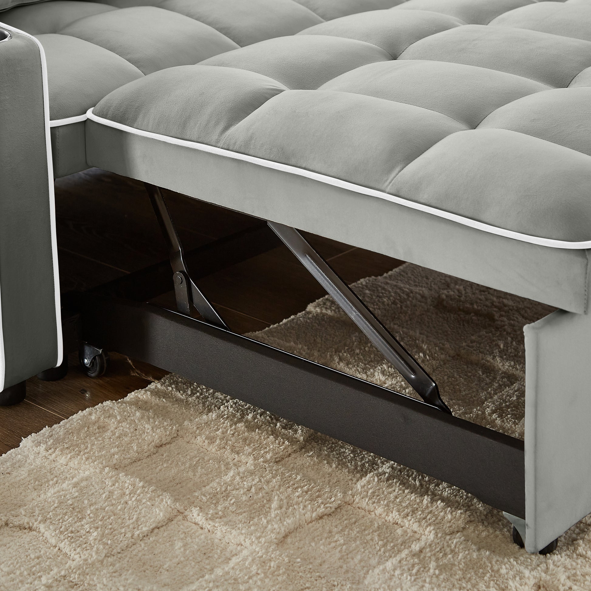 1 Versatile Foldable Sofa Bed In 3 Lengths, Modern Sofa Sofa Sofa Velvet Pull Out Bed, Adjustable Back And With Usb Port And Ashtray And Swivel Phone Stand Grey Gray Eucalyptus Solid Wood Mdf Resin 2 Seat