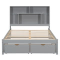 Full Size Platform Bed With Storage Headboard And 2 Drawers, Gray Box Spring Not Required Full Gray Wood Bedroom Bed Frame Solid Wood Mdf