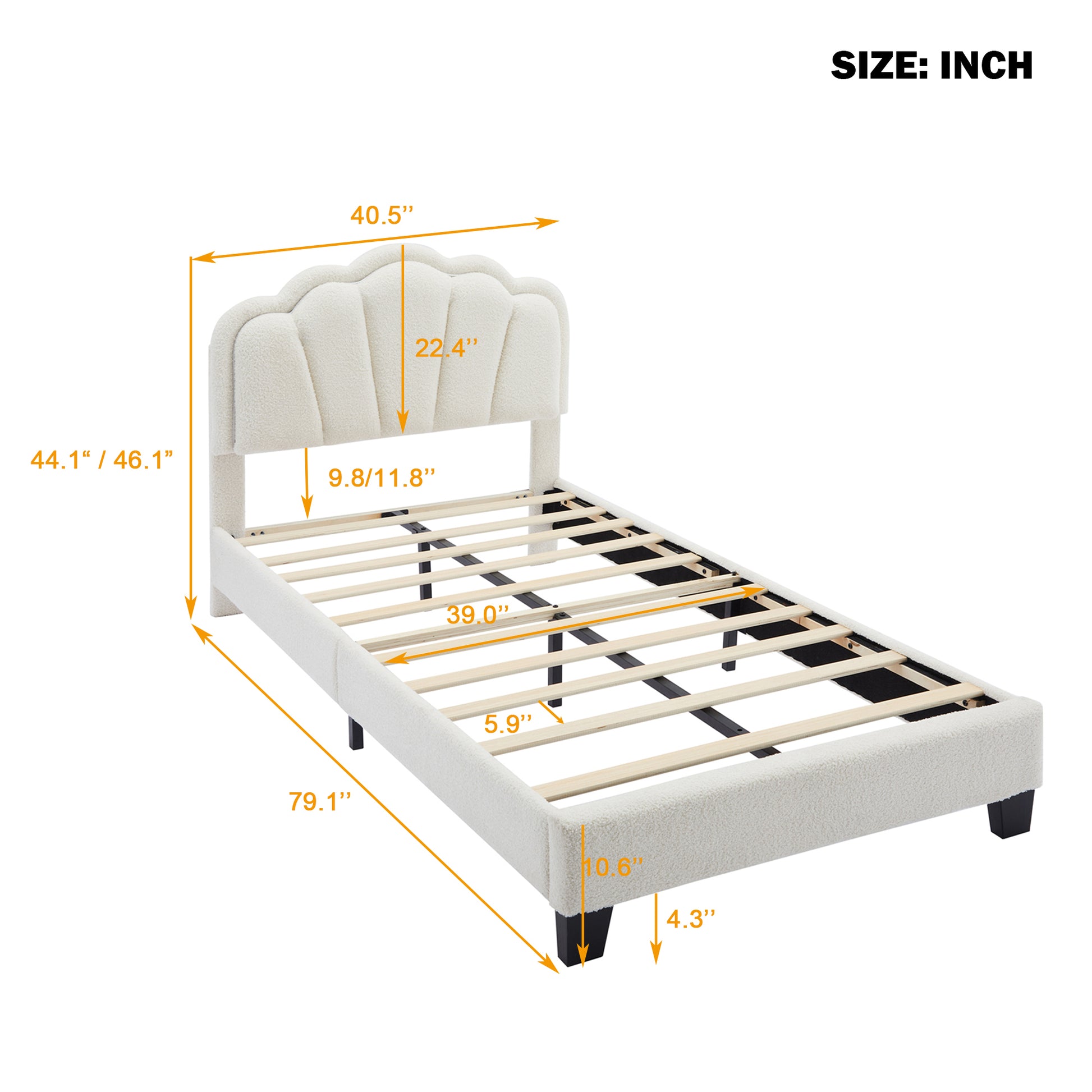 Twin Size Upholstered Flower Shape Bed, Elegant Flowers Headboard With Led Light Stripsherpa Fabric Platform Bed With Wooden Slats Support, White Twin White Wood