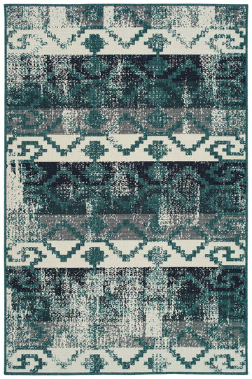 Modern, Geometric, Textured Cut Pile 1'11" X 3'7" Rectangle Throw Rug Teal Polypropylene