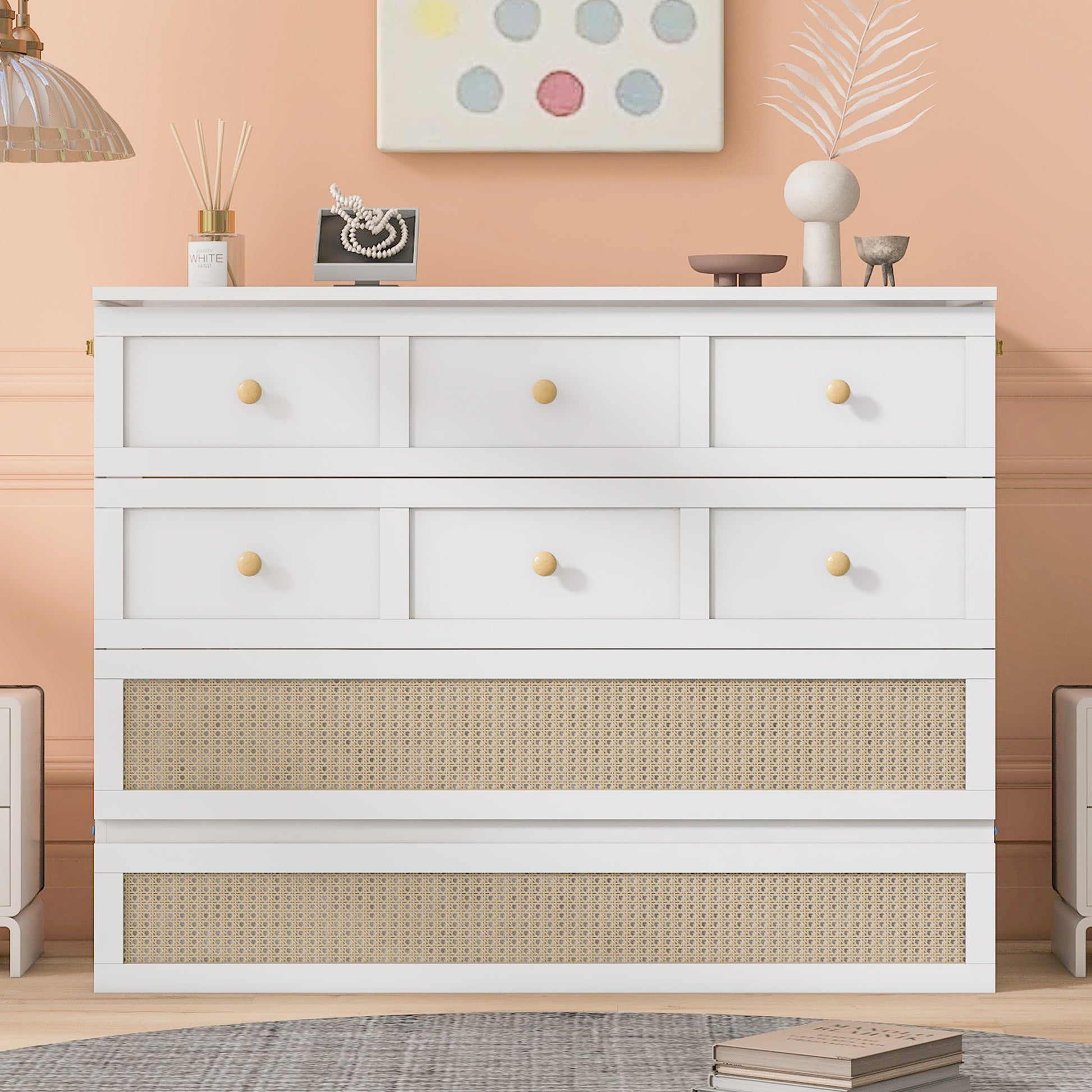 Queen Murphy Bed With Large Drawers,White Queen White Plywood