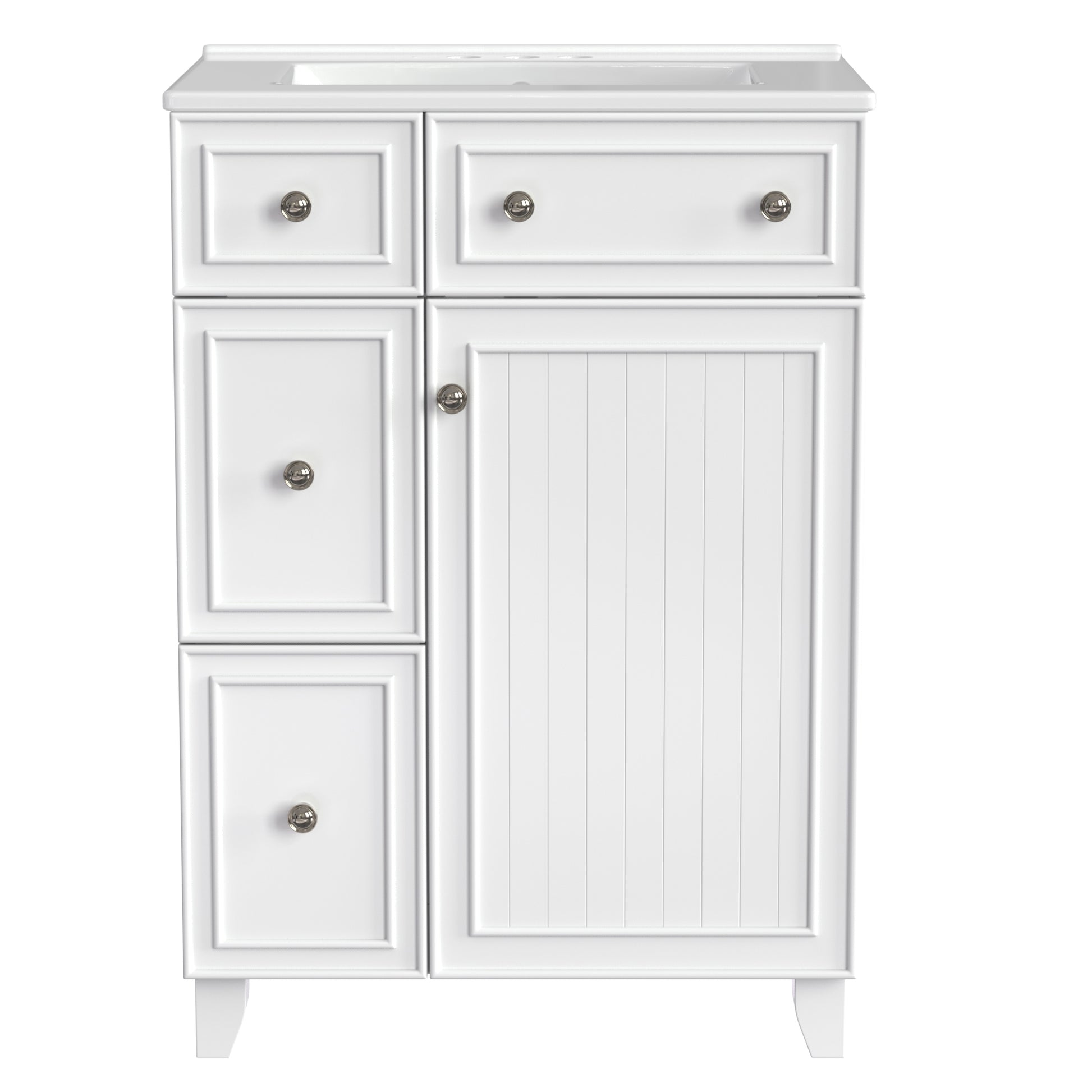 24 Inch Bathroom Vanity Cabinet With Ceramic Sink, 2 Drawers, 1 Door White Bathroom Solid Wood Mdf