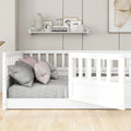 Full Size Floor Bed, Integral Construction With Super High Security Barrier, Door, Children'S Floor Bed Frame, Montessori Wooden Children'S Floor Bed, Support Slat White Box Spring Required Full White Wood Brown Bedroom American Design,Artsy Pine Bed