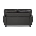 Cushioned Loveseat Upholstered In Black Bonded Leather Black Wood 2 Seat