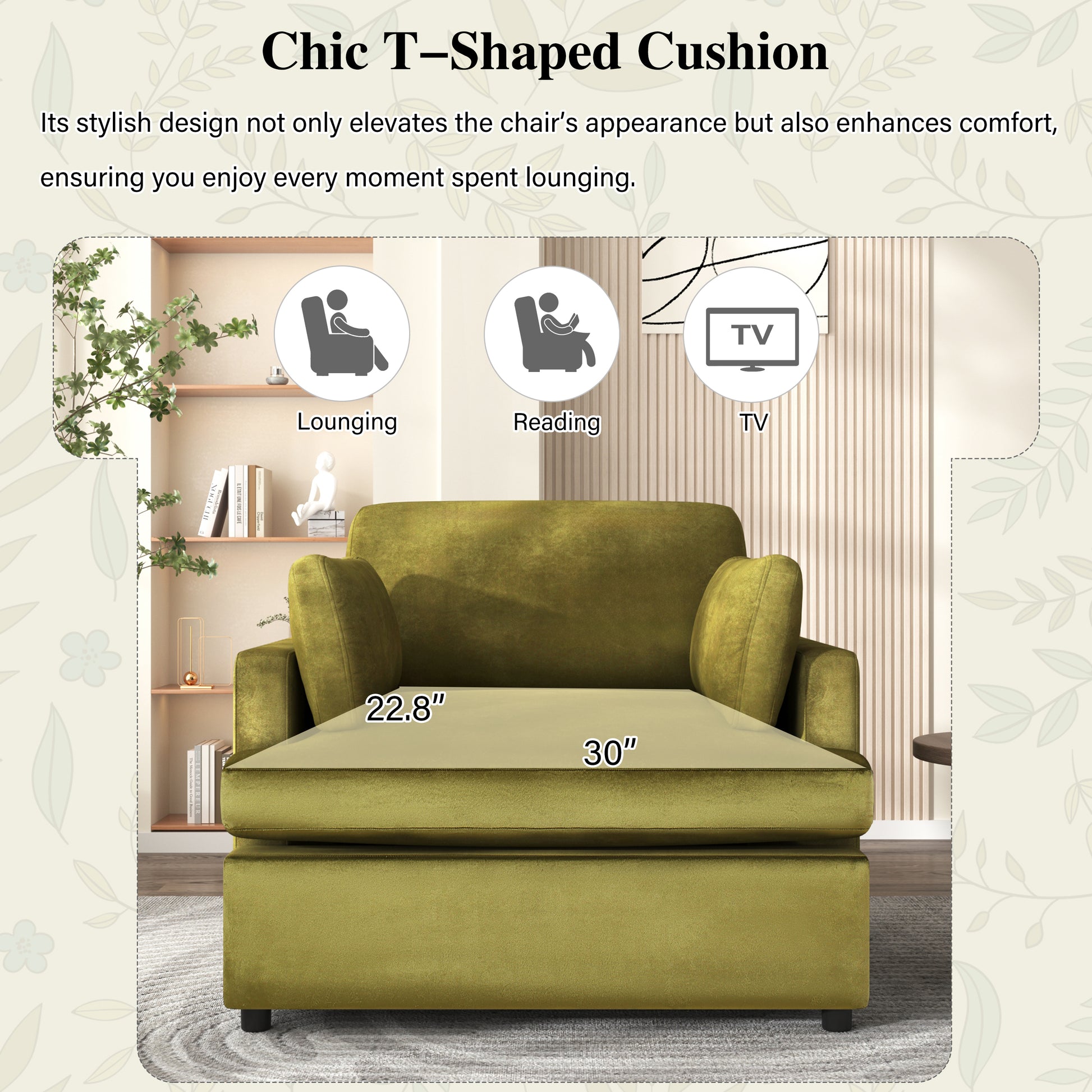 Mirod Oversized Accent Chair Comfortable Armrest Cushions, Versatile Neutral Style, Elegant Design, Durable Frame Green Velvet