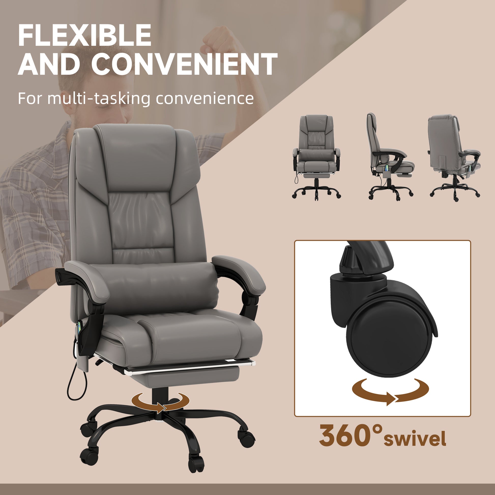 Vinsetto High Back Vibration Massage Office Chair With 6 Points Remote Gray Faux Leather