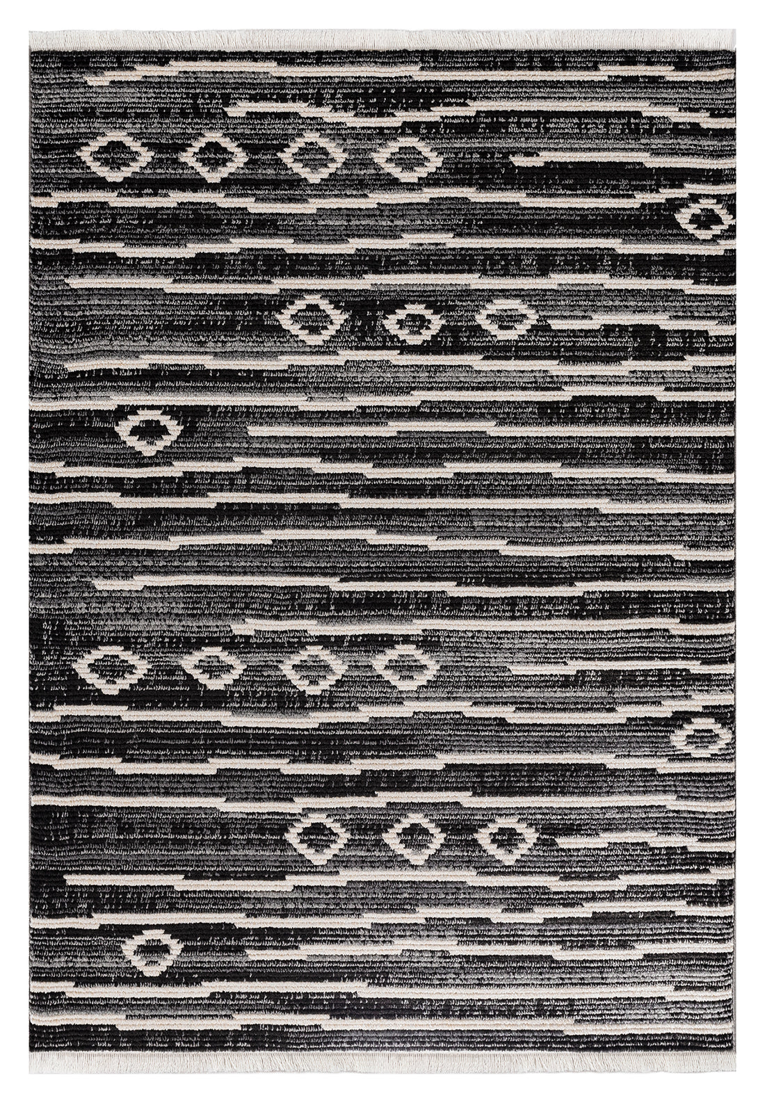 Contemporary, Geometrictextured High Low Cut Pile 9'2" X 12'4" Rectangle Area Rug Black Polypropylene