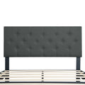 Queen Size Upholstered Platform Bed Frame With Modern Button Tufted Linen Fabric Headboard, No Box Spring Needed, Wood Slat Support, Easy Assembly, Dark Grey Queen Dark Gray Linen