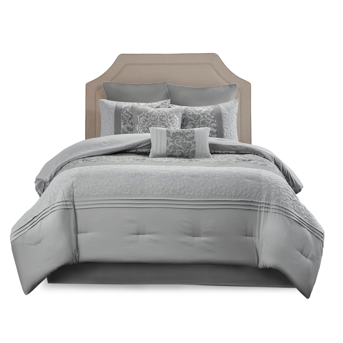 Embroidered 8 Piece Comforter Set Grey Queen Queen Grey Polyester
