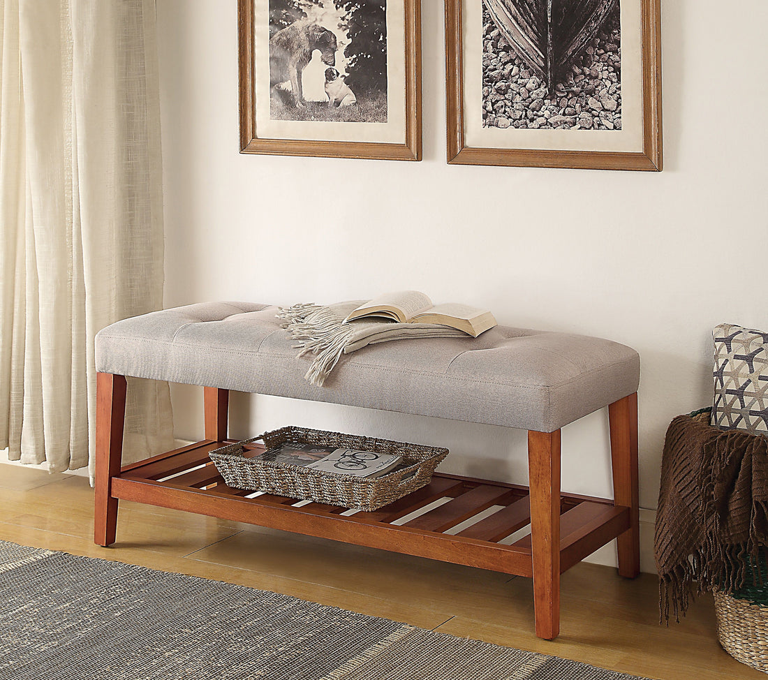 Charla Light Gray Fabric & Oak Finish Bench Gray Fabric,Synthetic Wood