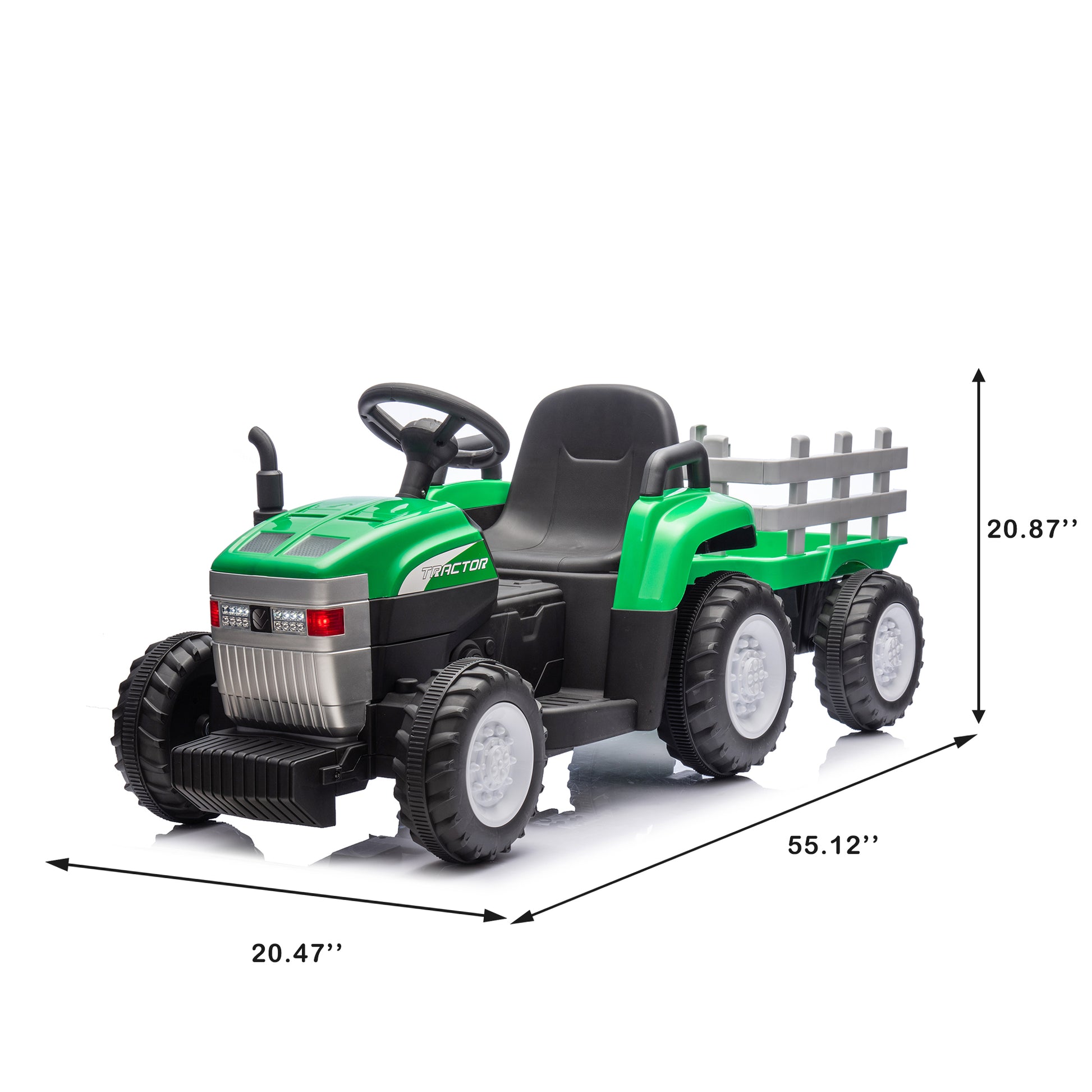 Green, 12V7Ah Battery Powered Toy Tractor With Trailer, Remote Control, Kids' Electric Excavator Vehicles With 2X35W Dual Motor, Treaded Tires, Led Lights, Usb, Music, Gift Childrens Day Green 50 99 Lbs Iron Plastic Iron Plastic Indoor & Outdoor Use