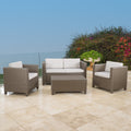 Puerta 4Pc Set Brown Rattan Waterproof Fabric