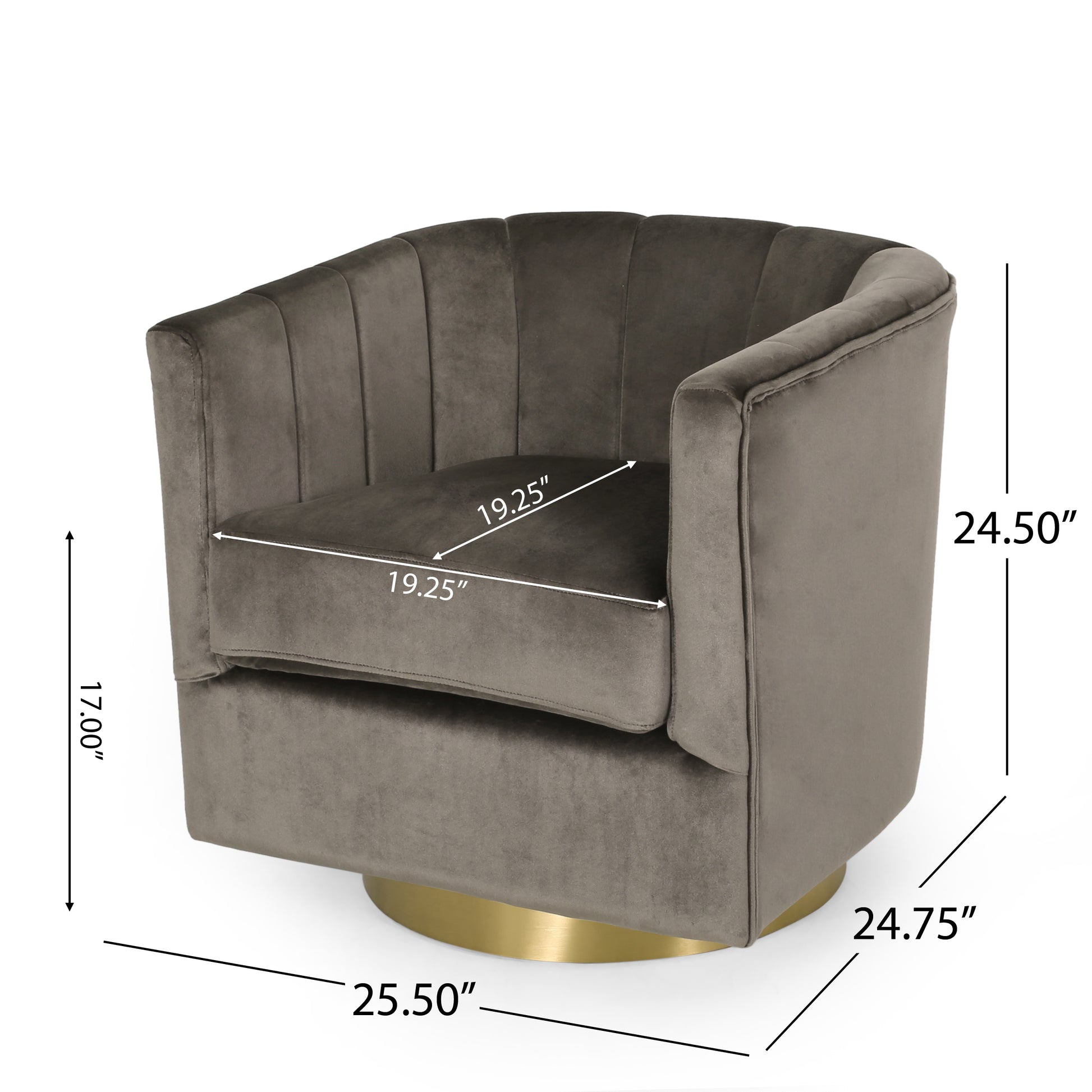 Swivel Arm Chair Grey Velvet