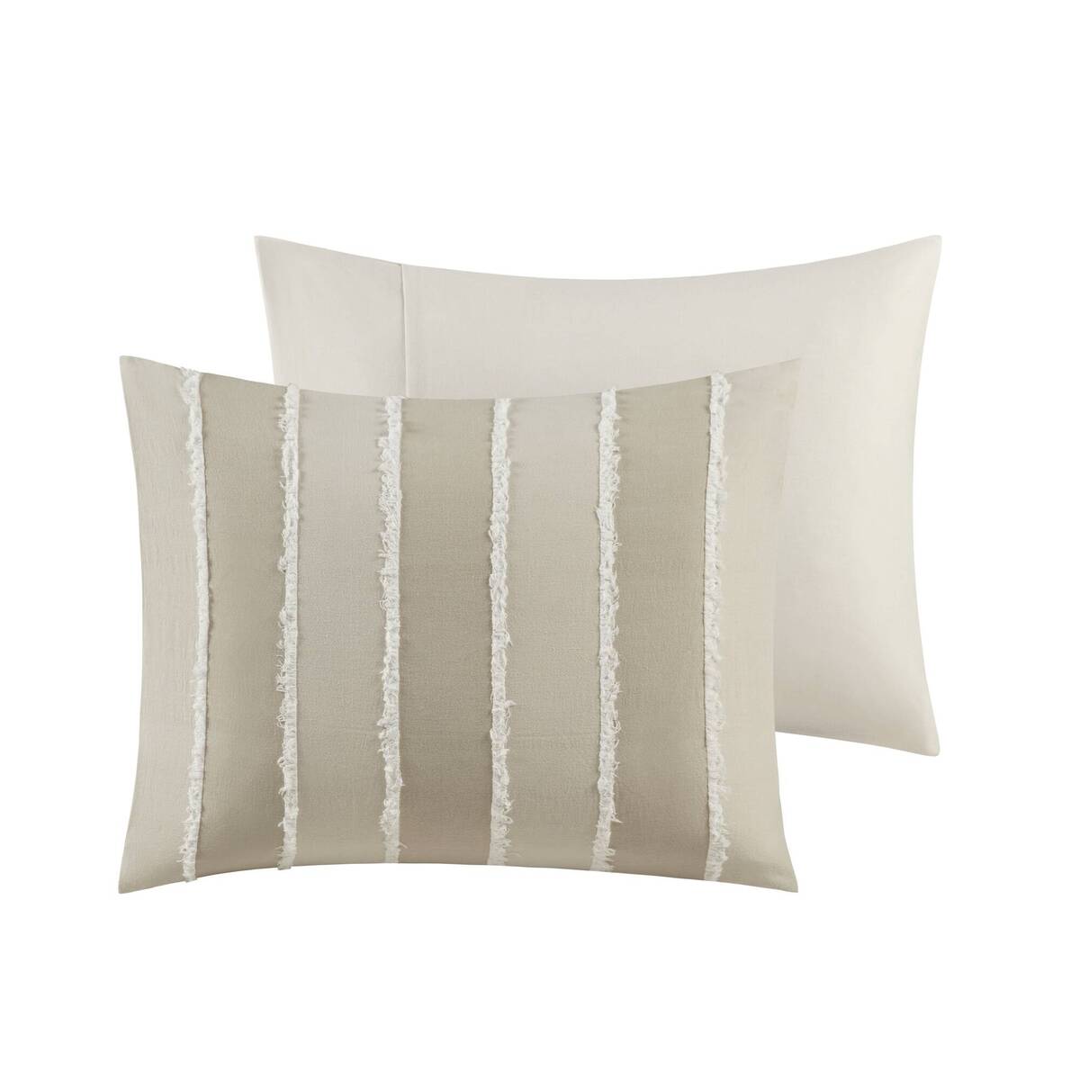 3 Piece Striped Cotton Comforter Set Taupe King Cal King Taupe Cotton