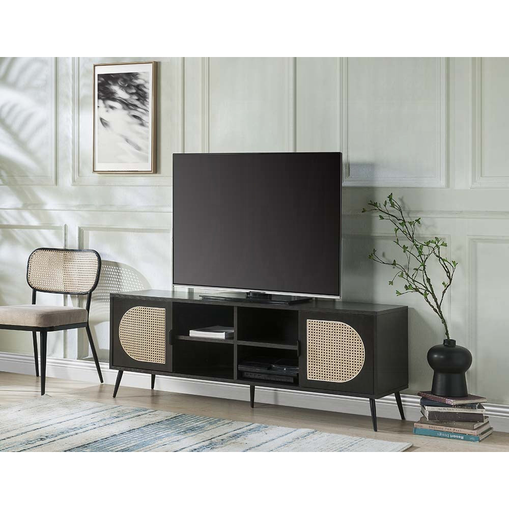 Black Tv Stand With Metal Leg Black Primary Living Space 60 Inches 60 69 Inches Modern Wood Metal