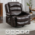 Massage Swivel Rocker Recliner Chair With Vibration Massage And Heat Ergonomic Lounge Chair For Living Room With Rocking Function And Side Pocket 2 Cup Holders Usb Charge Port Brown Faux Leather Manual Handle Metal Soft Heavy Duty Push Button Foam Pu