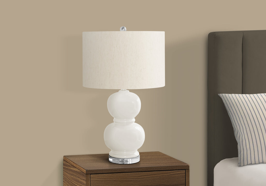 Lighting, 25"H, Cream Ceramic, Ivory Cream Shade, Contemporary Cream Ceramic