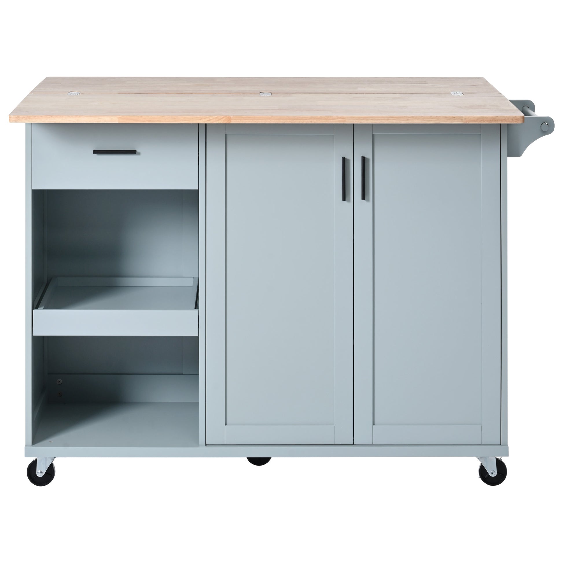 K&K Kitchen Island With Foldable Counter Top, Kitchen Storage Cart With Slide Out Shelf, Towel Rack And Drawer, Rolling Kitchen Cart On Wheels, For Kitchen, Living Room, Dining Room, Grey Blue Grey Blue Brown Kitchen Classic,Farmhouse,Luxury,Modern