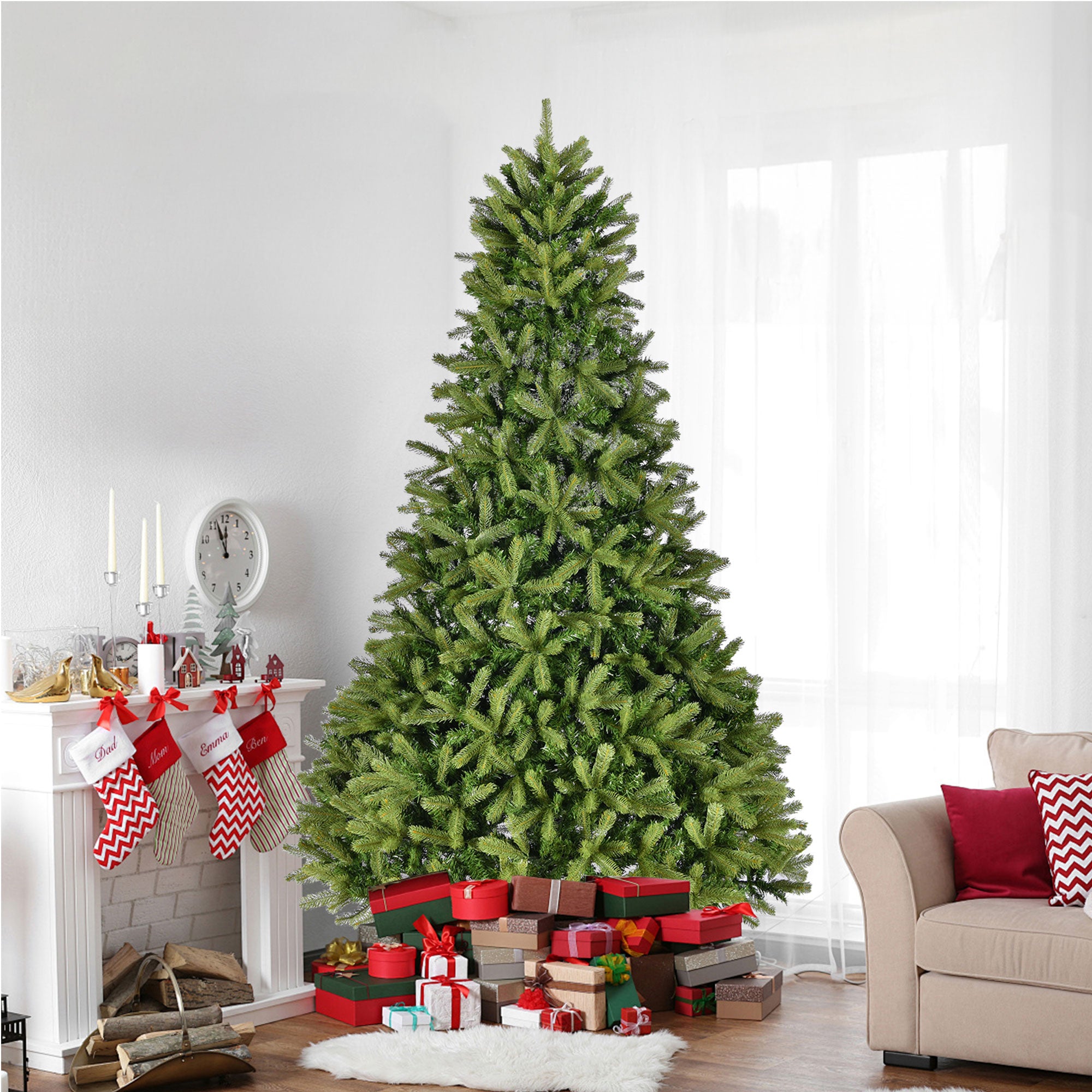 9Ft Artificial Christmas Tree With 2576 Pe&Pvc Mixed Branch Tips, Unlit Hinged Premium Spruce Fake Xmas Trees, Holiday Decoration, Easy Assembly, Foldable Metal Stand, Green Green Pvc