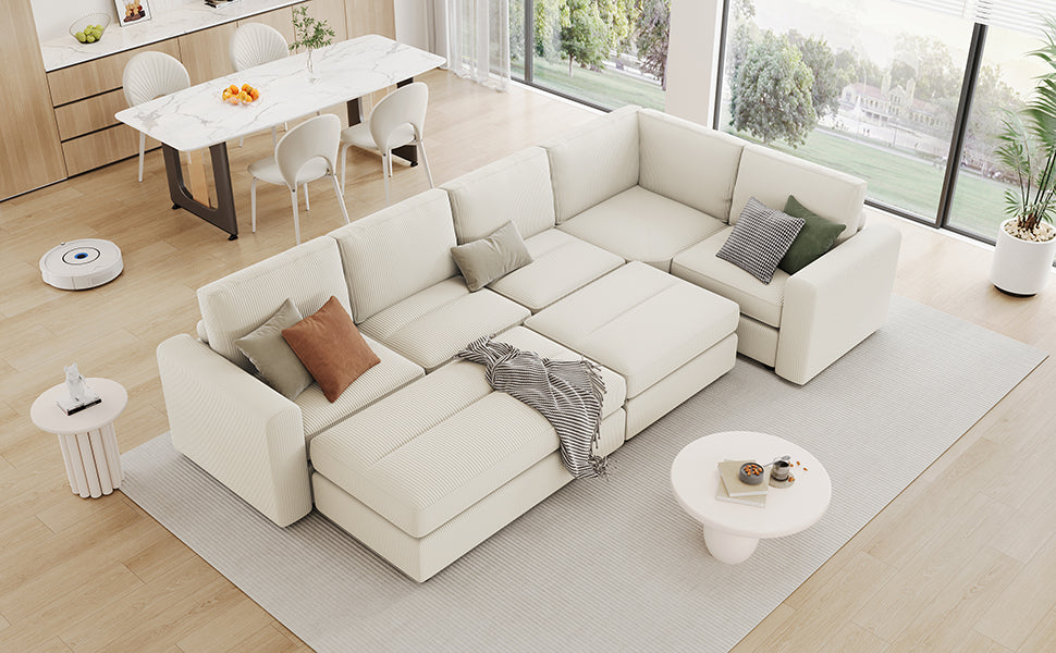 121.3" Sectional Couch Sofa Bed Modular Sofa With Two Movable Ottomans For Living Room Old Sku:N719S001640A , Beige Beige Foam Corduroy 7 Seat