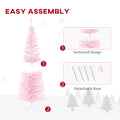 Homcom 5' Artificial Pencil Christmas Tree, Slim Xmas Tree With 294 Realistic Branch Tips And Plastic Stand, Pink Pink Plastic