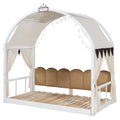 Twin Size Extended Bed With Arched Roof And Trundle, White Twin White Plywood