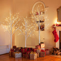 Set Of Lighted Birch Tree, 4Ft 48 Led 5Ft 72 Led 6Ft 96 Led Artificial Tree With Warm White Lights, Christmas Tree For Decoration Inside And Outside White Pvc