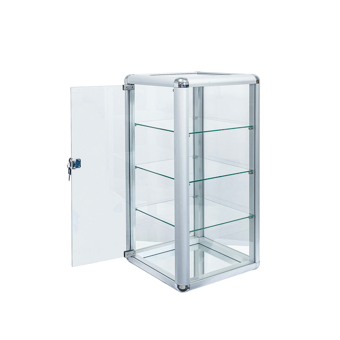 Tempered Glass Counter Top Display Showcase With Sliding Glass Door And Lock,Standard Aluminum Framing With Sliding Glass Door And Lock Display Cabinet Silver Glass