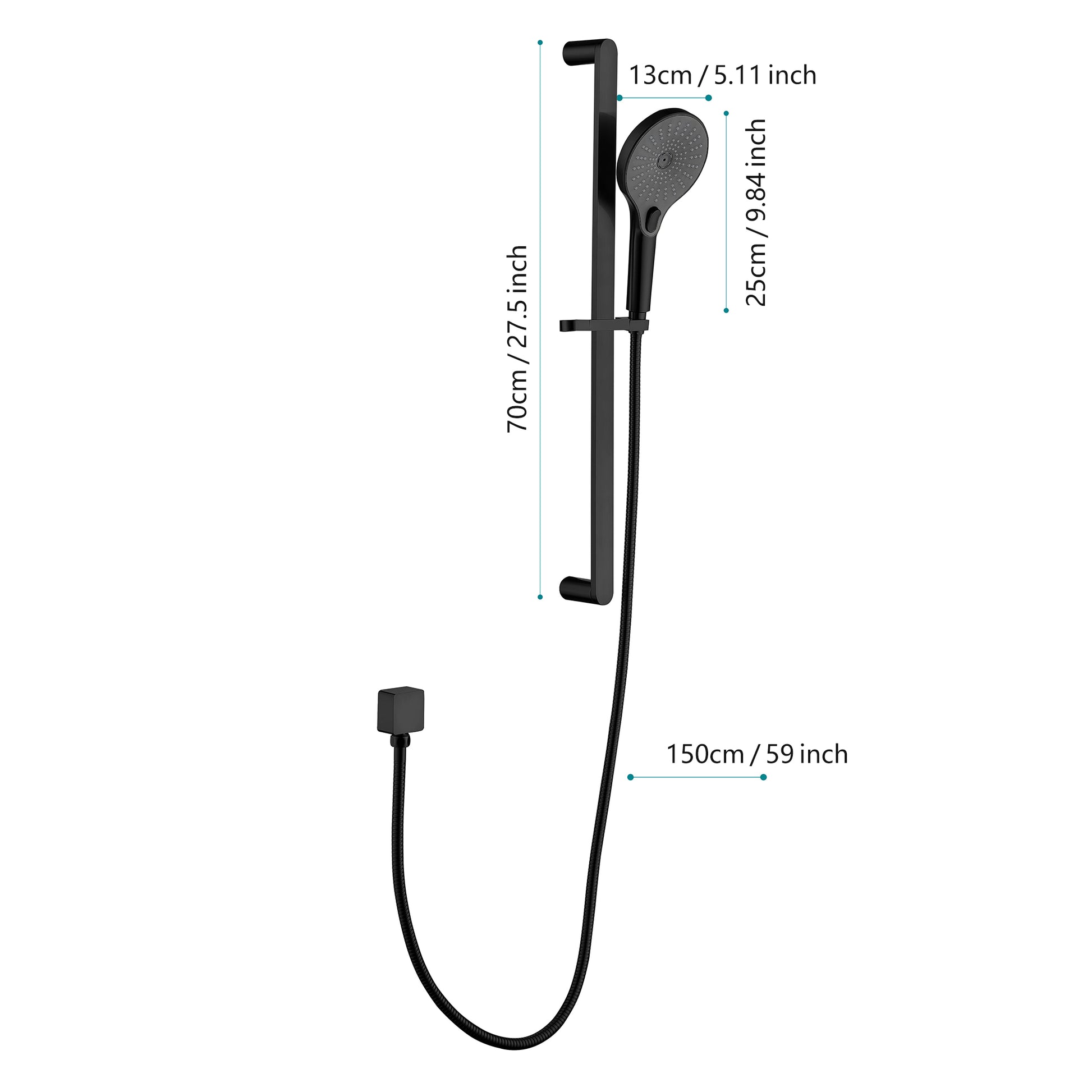 Handheld Shower With 28 Inch Slide Bar And 59 Inch Hose Matte Black Stainless Steel