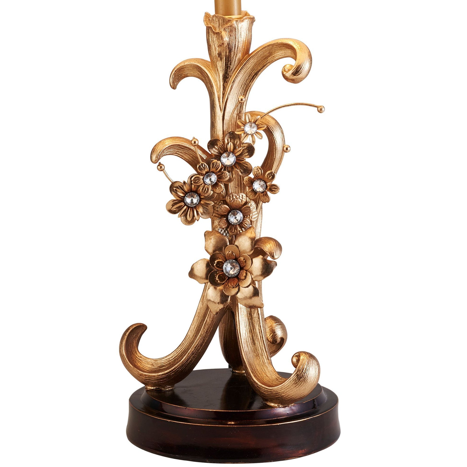 28" Tall Polyresin Table Lamp "Athena" With Bronze Finish With Flower Accents Gold Metal