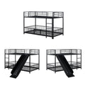 Twin Over Twin Size Metal Bunk Bed With Slide And Guardrails, Black Twin Black Metal