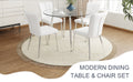 Table And Chair Set.A Modern Minimalist Round Dining Table With Transparent Tempered Glass Top And Silver Metal Legs,Paried With 4 Chairs With Pu Backrest And Seat Cushion And Silver Metal Legs. Transparent,White Seats 4 Glass Metal