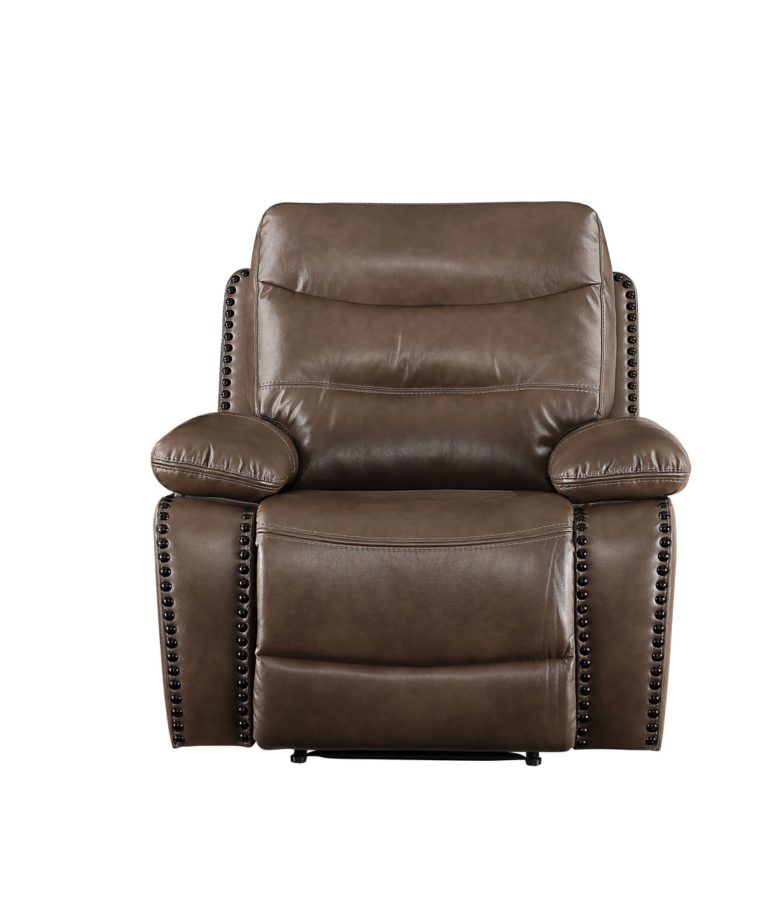 Brown Power Recliner With Pillow Top Arm Brown Genuine Leather Power Push Button Metal Primary Living Space Tight Back Push Button Pillow Top Arms Wood Fabric