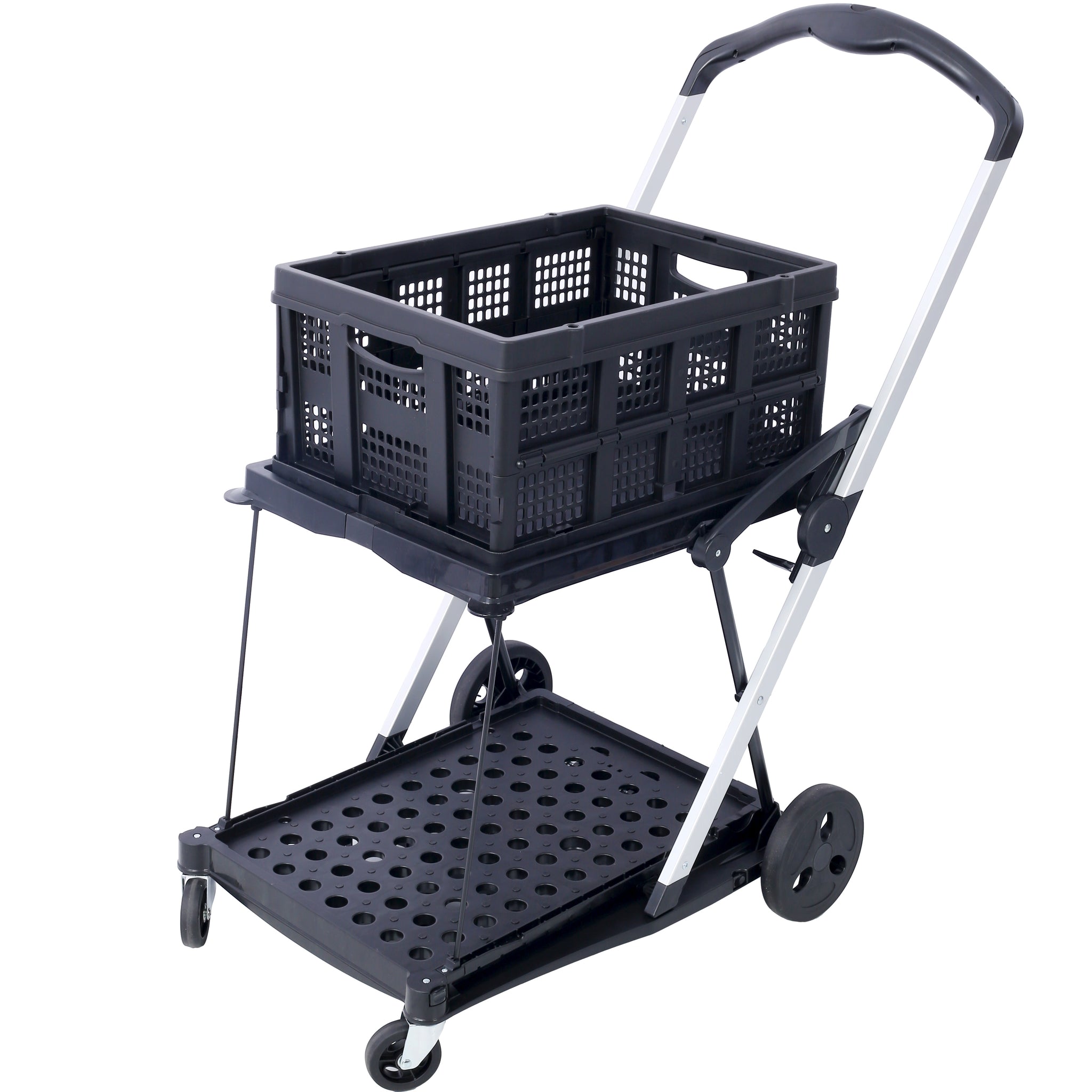 Collapsible Utility Cart Multi Use Functional Collapsible Shopping Carts 2 Tier Collapsible Shopping Cart With Baskets Carrito Para Supermercado Con Ruedas Black Aluminium