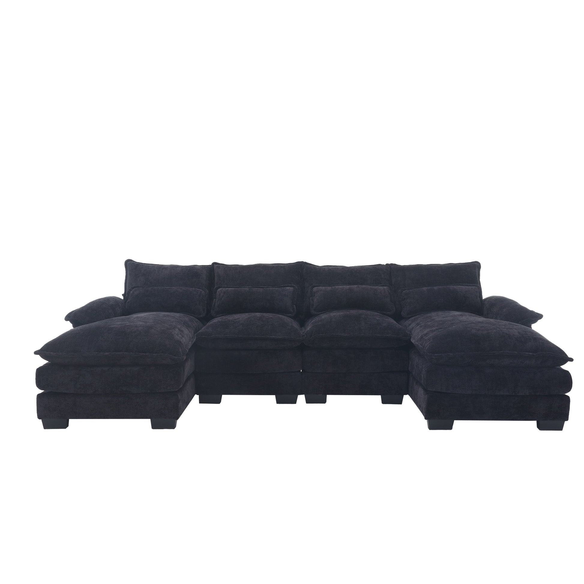 United We Win Modern Large Chenille Fabric U Shape Sectional Sofa Black Chenille 4 Seat