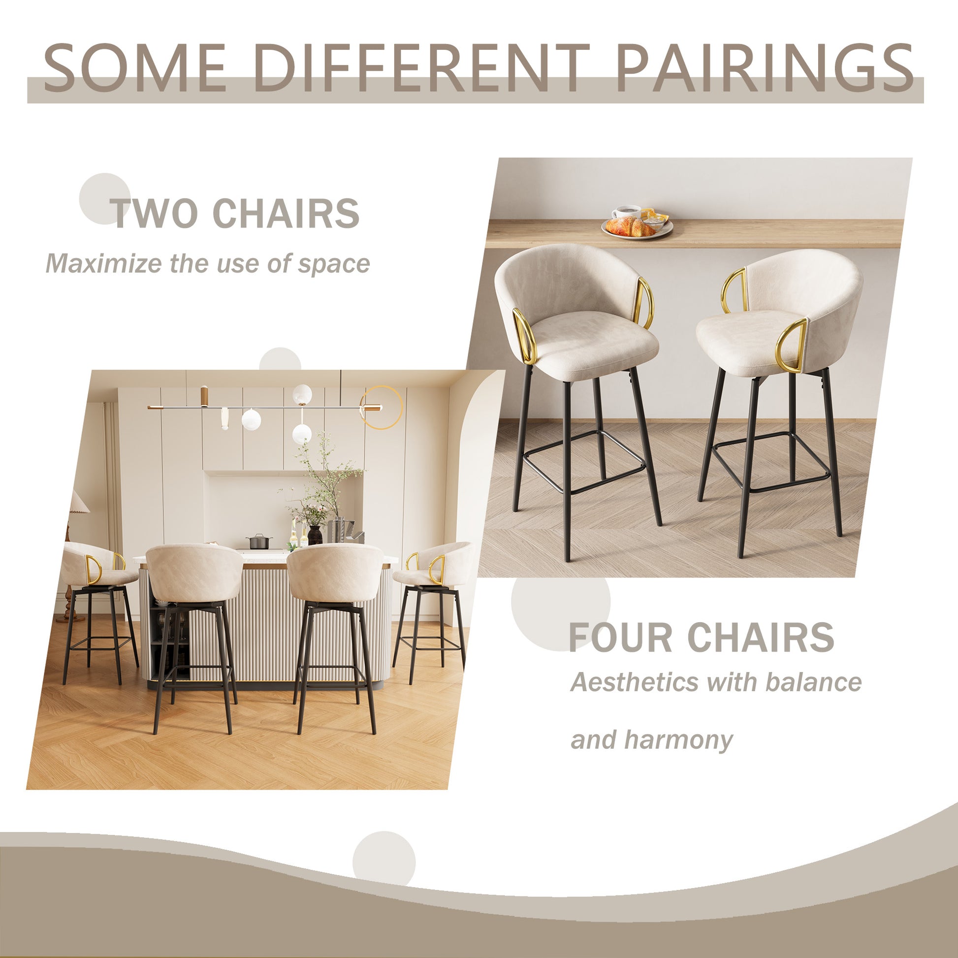 30 Inch Dining Chairs Set Of 2 Modern Style 360 Swivel Bar Chairs With Simple Design, Comfortable High Stools, And Flexible Dining Chairs Suitable For Bars, Restaurants,Velvet Bar Chair Beige30 Inch