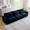 3 Seater Deep Seat Couches For Living Room, Wide And Deep Seat Comfy Living Roo Sofas With 3 Waist Pillows, Blue Corduroy Blue Corduroy 3 Seat