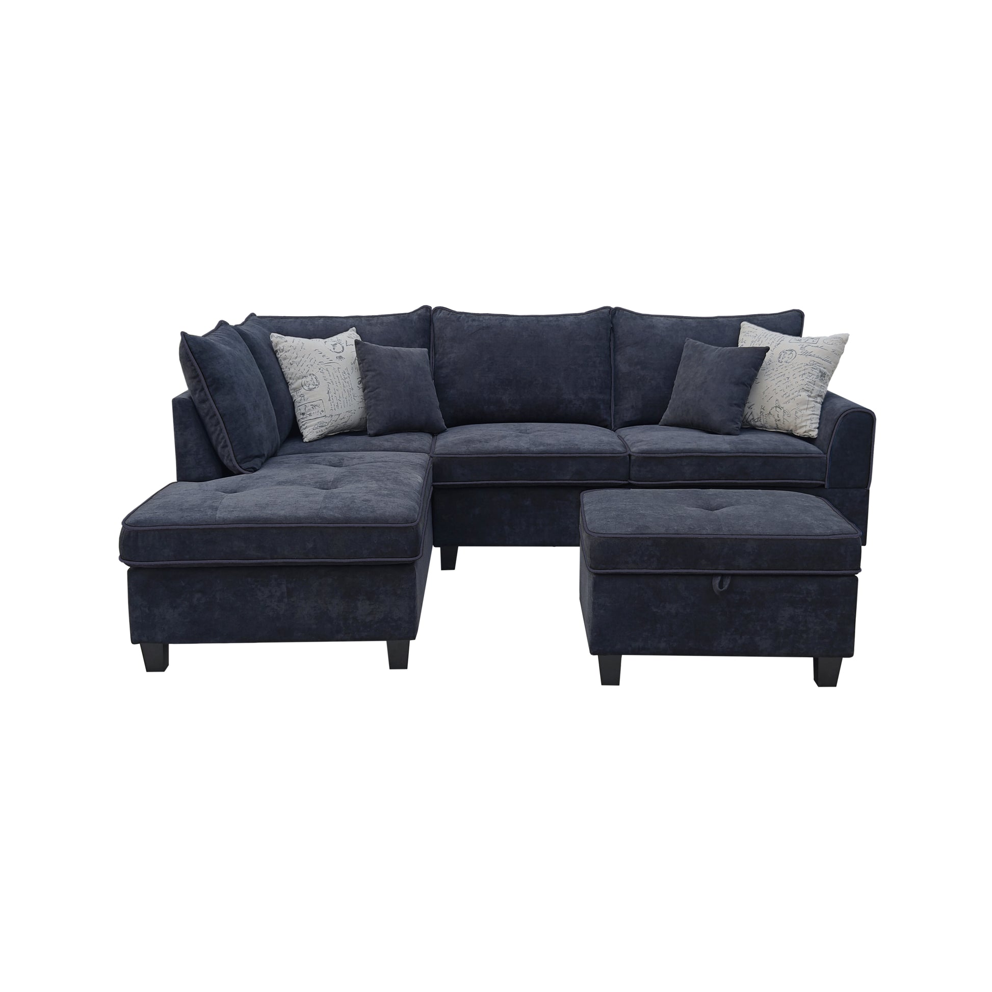 Harmony 99.5"W Black Fabric Sectional Sofa With Left Facing Chaise And Storage Ottoman Black Foam Fabric 5 Seat