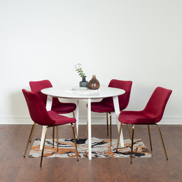 Aufurr Contemporary 5 Piece Dining Set, White Round Dining Table With 4 Chairs Wood White Seats 4 White Wood Fixed Table Rubberwood Round 4 Leg Round Dining Table With Chair Mdf